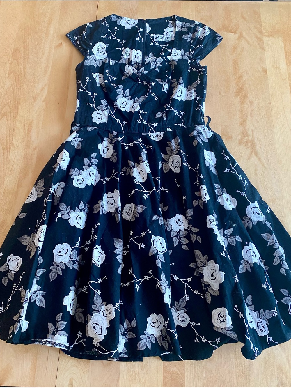 Hell Bunny Black Floral Tea Dress Retro Rockabilly